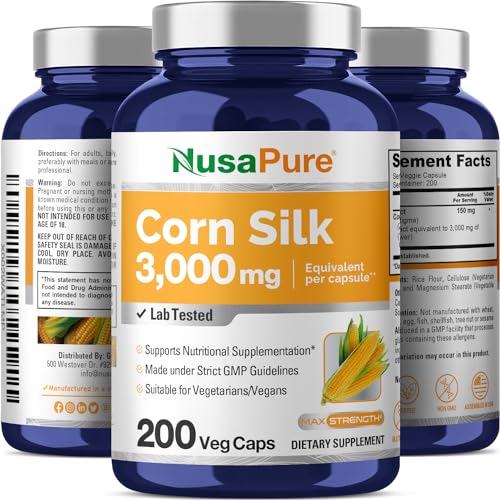 Corn Silk Extract 3,000 mg per Caps - 200 Veggie Caps (100% Vegetarian, Non-GMO, Extract 20:1, Gluten-Free)