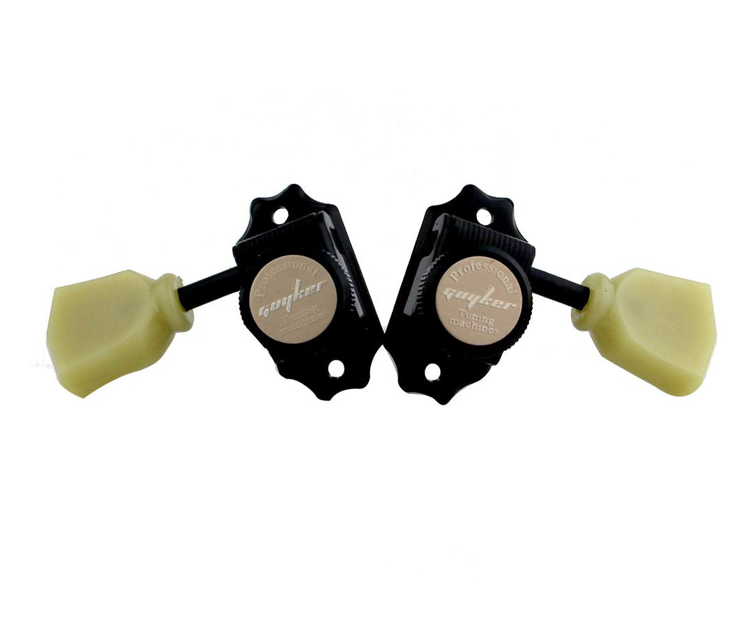 Guyker Locking Guitar Machine Heads (3R + 3L) – 1:15 Ratio Lock String Vintage Deluxe Tuning Key Pegs Tuners Set Replacement for Electric, Acoustic or Folk Guitars - Black