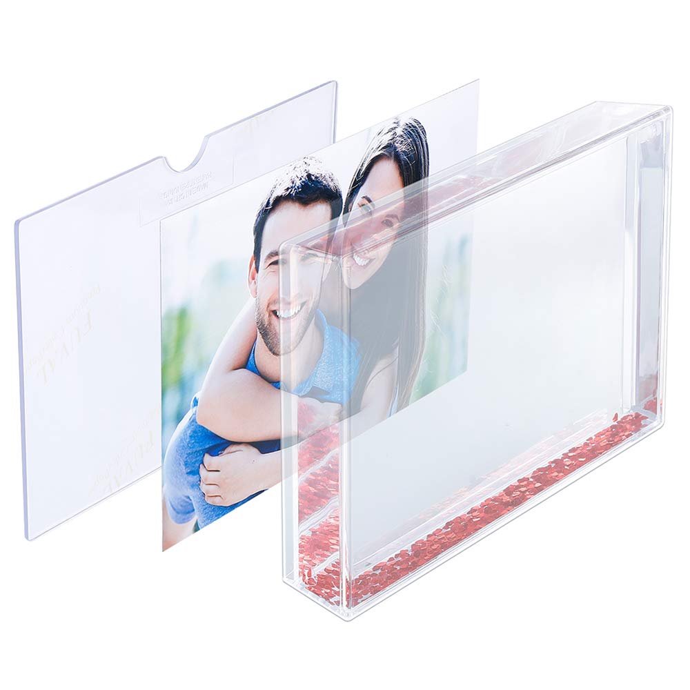 Glitter Heart Picture Frames Gift Acrylic Snow Globe Fathers Picture Frame Photo Frame Friends Family Gifts (4x6 Heart)