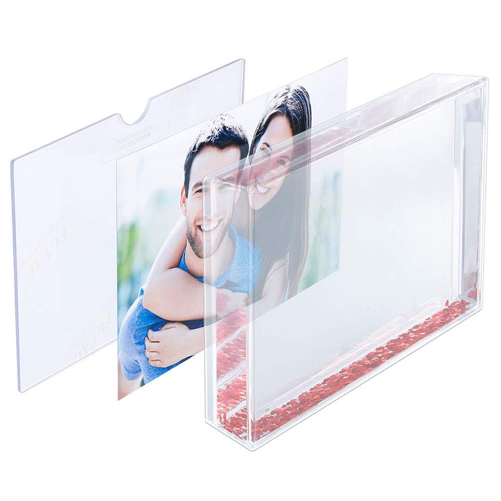 Glitter Heart Picture Frames Gift Acrylic Snow Globe Fathers Picture Frame Photo Frame Friends Family Gifts (4x6 Heart)