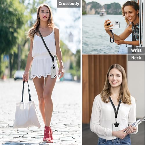 Phone Lanyard - 4× Pads, 1× Adjustable Neck Strap, 1× Wrist Strap, Nylon Lanyard Compatible with All Smartphone