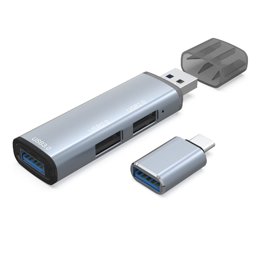 USB 3.0 Hub Splitter, 3-Port Data USB Hub Extender with USB C Adapter Applicable for iMac Pro, MacBook Air, Mac Mini/Pro, Surface Pro, Notebook PC, Laptop, USB Flash Drive, grey (106)
