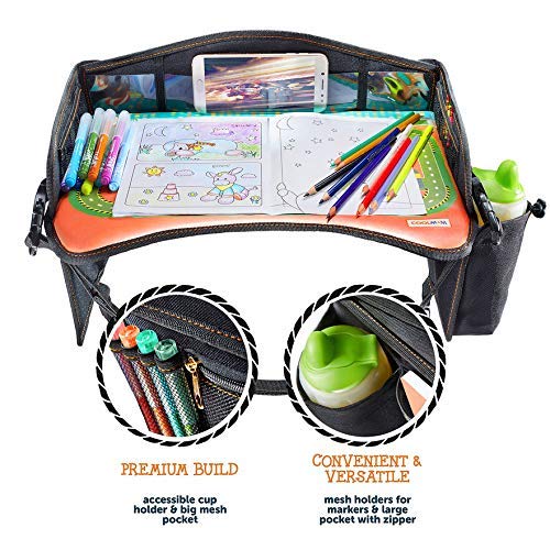 Coolmum Kids Travel Tray, Toddler Car Seat Tray, Double Sided Activity Organizer, Snack Lap Tray, Baby Stroller Tray, Airplane Play Table, Waterproof and Foldable (Premium Red)