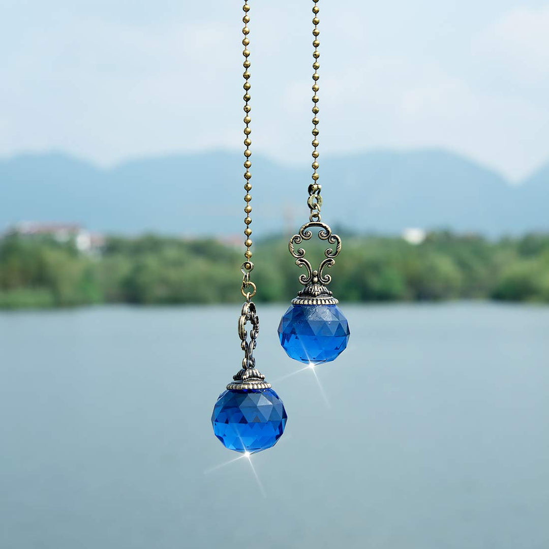 Set of 2 Vintage-Style Blue Fan Pull Ceiling Fan Chain Pulls Crystal Prism Ball