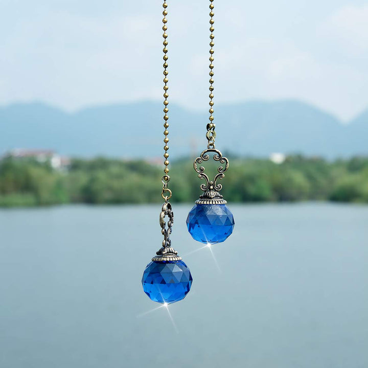 Set of 2 Vintage-Style Blue Fan Pull Ceiling Fan Chain Pulls Crystal Prism Ball