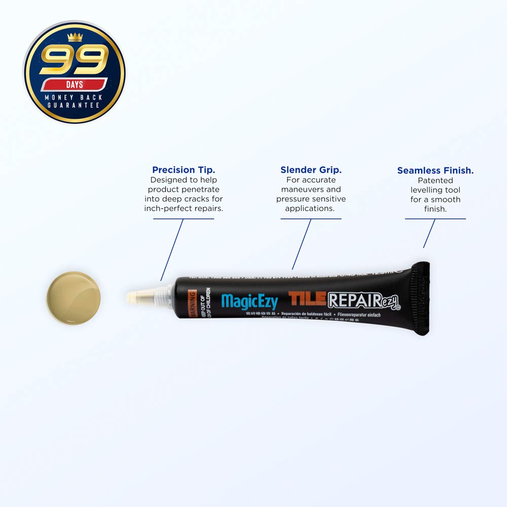 Tile RepairEzy (Honey Beige) Ceramic Tile Repair Kit - Cracked Chipped Bathroom Floor Tiles
