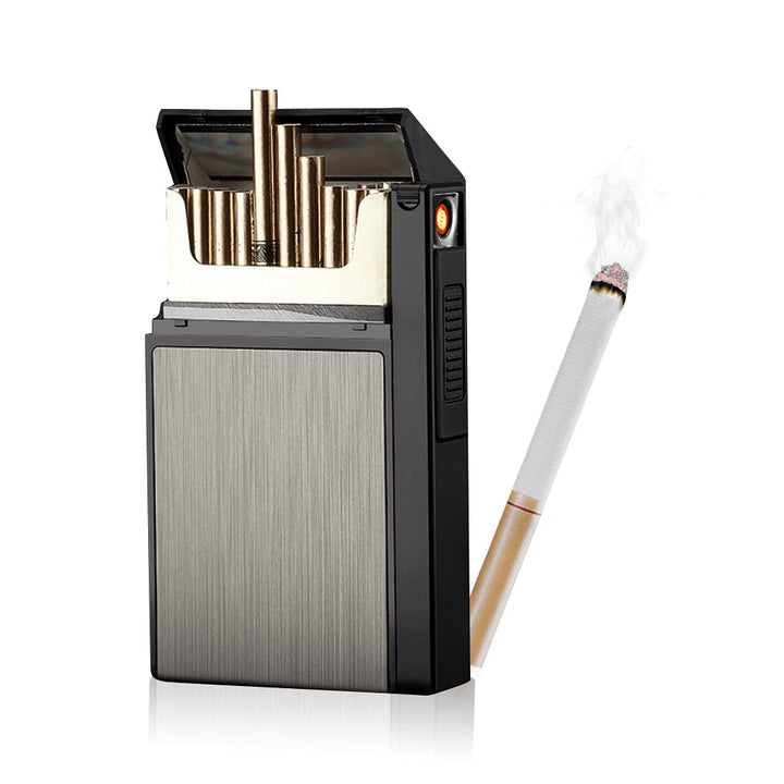 TOL Cigarette Case with Electric Lighter,Brushed Alumin