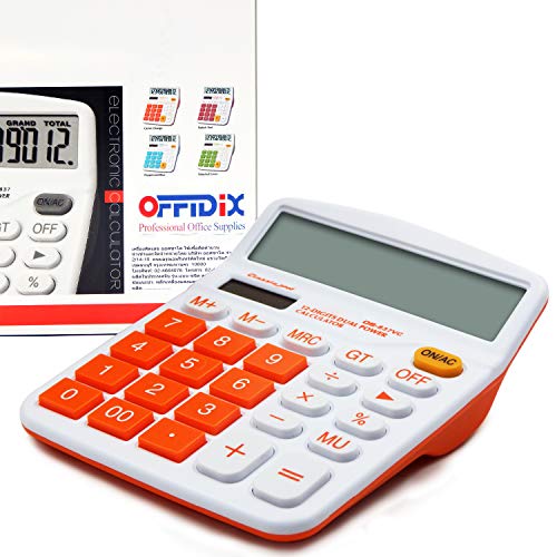 Office Desk Calculator 12 Digit Large LCD Display Calculator Office Desktop Calculator, Dual Power Electronic Calculator (Orange)