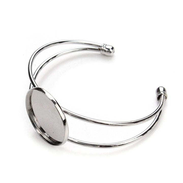 10 Pcs 25 mm Adjustable Round Cabochon Bezel Tray Blank Bangle for Crafting DIY Bracelets Making(Silver)