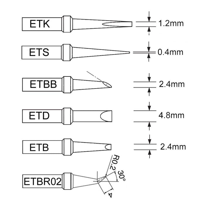 ET Soldering Tips for Weller WES51,WESD51,WE1010NA,WCC100,PES51,EC1201A,EC2000.(6 Pcs Set ETB ETD ETK ETS ETBB ETBR02)