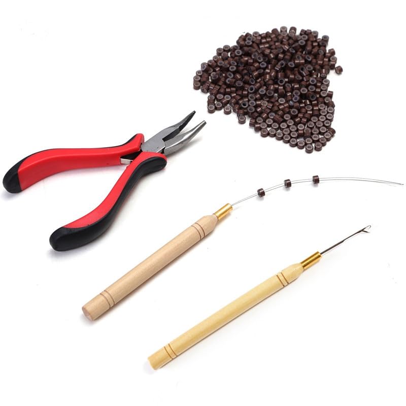 1 Set Hair Extension Tool Kit Plier Hook Pulling Needle 200Pc Micro Silicone Link Rings Beads For Professional Hair Styling Tools Accessory (# 5)