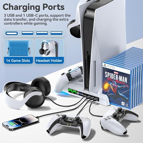 PS5 / PS5 Slim Stand and Cooling Station with LED Contr