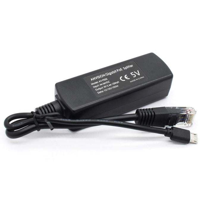 Gigabit PoE Splitter, 48V to 5V 2.4A Micro USB Ethernet Adapter, Compatible with Raspberry Pi 3B+, IP Camera and More