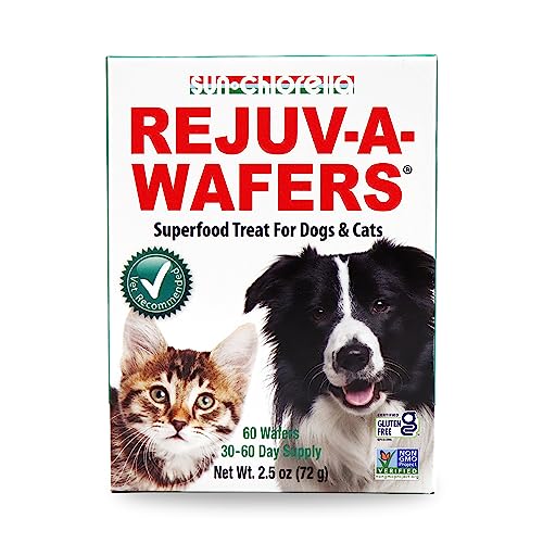 Rejuv-A-Wafers Daily Dog Cat & Animal Superfood Supplement - Green Microalgae & Eleuthero Bits - Vitamins, Minerals, Antioxidants Support Immune Defense, Gut Health - 60 Wafers