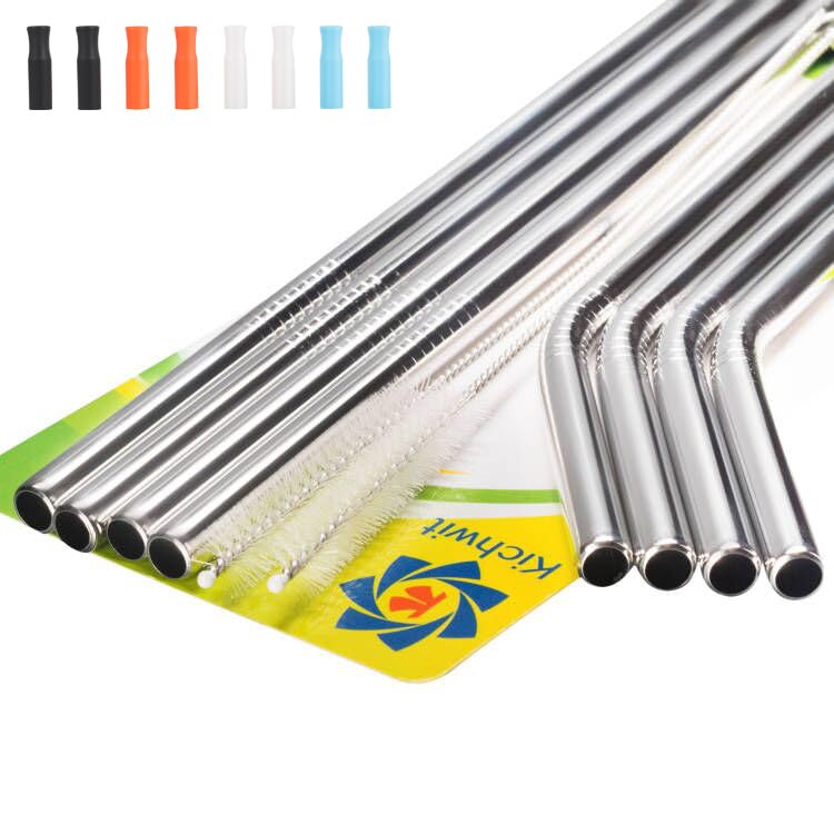 Kichwit Extra Long Stainless Steel Straws Set of 8, Reu