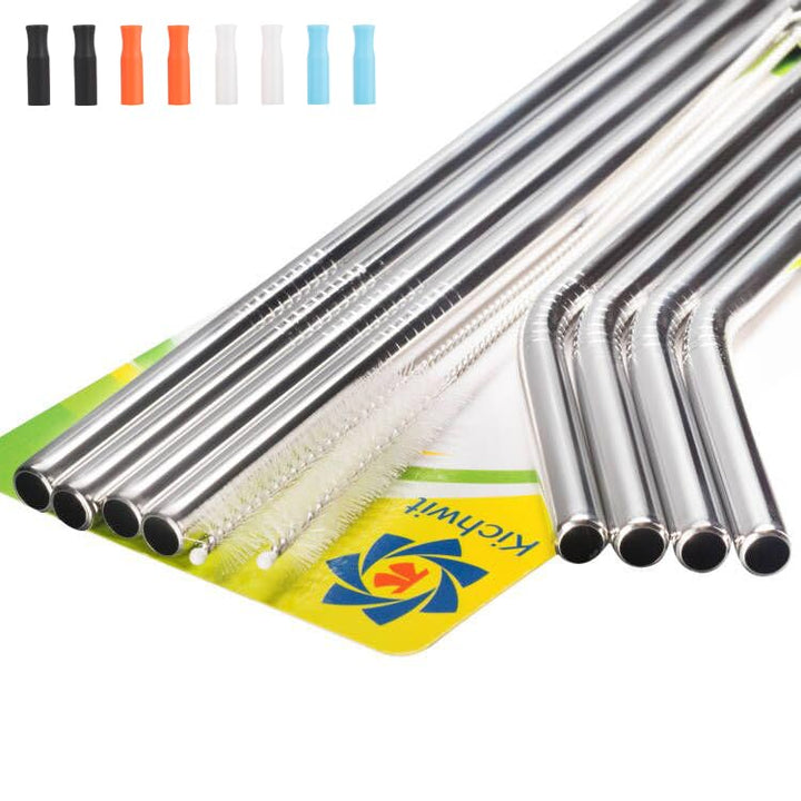 Kichwit Extra Long Stainless Steel Straws Set of 8, Reu