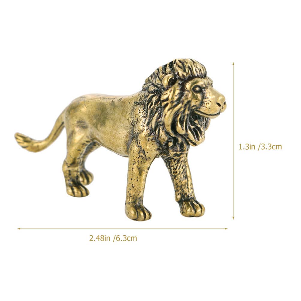 Retro Brass Lion Figurine Feng Shui Lion Statues Good Luck Wealth Collectible Figurines Lion Ornament Miniature Animal Sculpture for Home Desktop Decor Golden