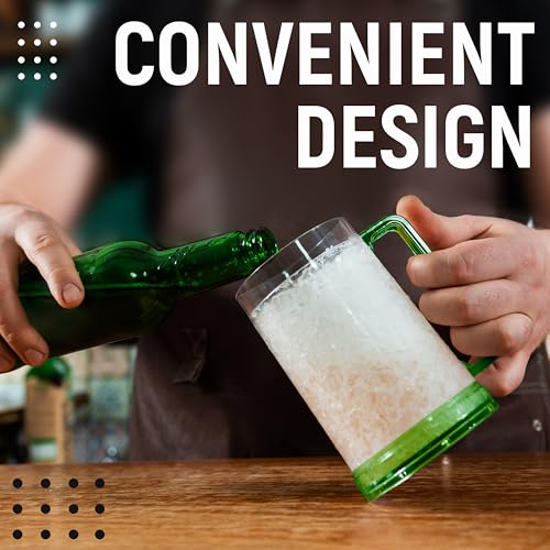 Beer Mugs with Gel Freezer 16 oz, Clear Double Walled Beer Mugs with Handles Set Of 4