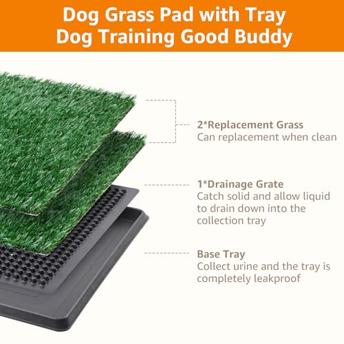 Dog Grass Pad with Tray Large, Dog Litter Box, Indoor Dog Potties for Apartment and Patio Training, with 2 Packs Dog Grass Pee Pads for Replacement