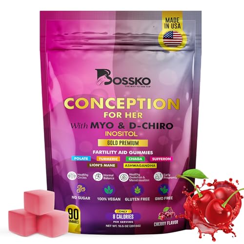 Women's Fertility Support | Conception Vitamin Complex Folic Acid, Zinc Myo Inositol ashwagandha Folate Gluten Free + Non-GMO | 45 Day Supply Fertility Supplement 90 Gummies Flavor Cherry