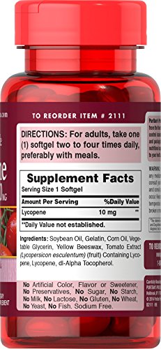 Puritan&#39;s Pride Premium Lycopene 10mg, Dietary 