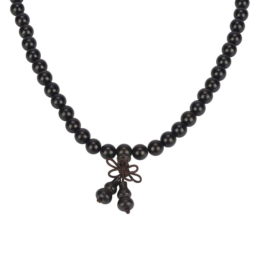 mala beads bracelet 108 8mm Beaded Necklace sandalwood elastic (Gourd - black sandalwood)