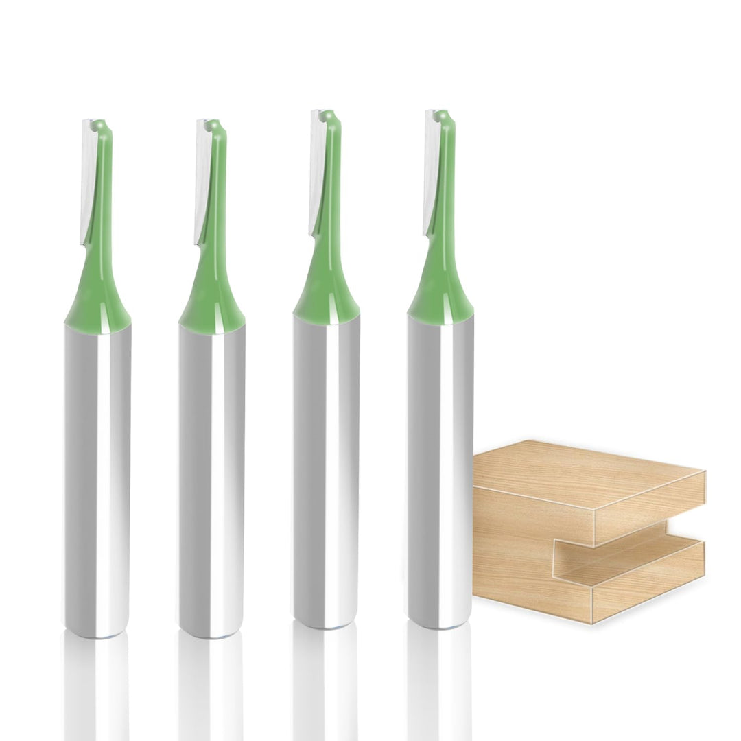 Router Bit 4mm Cutting Dia 6mm Shank Dia Single Flute Straight Bit Carbide for Woodworking Milling Cutter Tool, Green, Silver, 4Pcs