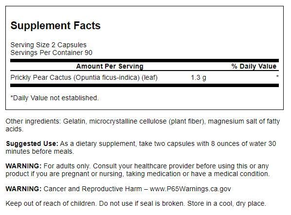 Swanson Prickly Pear Cactus Opuntia 650 Milligrams 180 Capsules