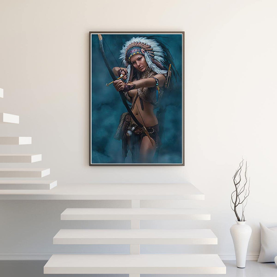 Native American Canvas Wall Art - American Indian Girl Women Headdress Feathered Art Canvas Prints for Wall Decor, Living Room Bedroom Kitchen Decoration (16x24in(40x60cm)-Unframed)