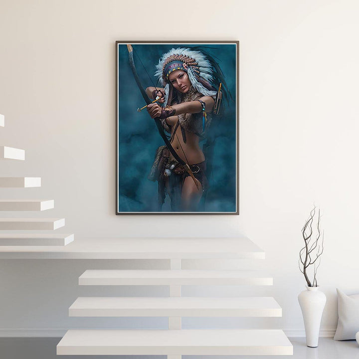 Native American Canvas Wall Art - American Indian Girl Women Headdress Feathered Art Canvas Prints for Wall Decor, Living Room Bedroom Kitchen Decoration (16x24in(40x60cm)-Unframed)