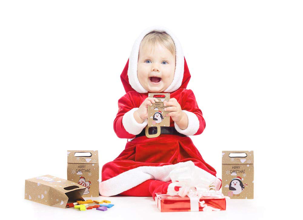 24Pcs Christmas Paper Gift Boxes with Handle, Christmas Element Assorted Bags for Christmas Party Supplies (6 Different Style)