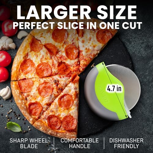 Zulay Handheld Pizza Cutter Wheel - Razor Sharp Stainless Steel Pizza Wheel Cutter With Protective Blade Guard - Round Pizza Cutter With Cover &amp; Slip Resistant Handle Slices Pizza With Ease