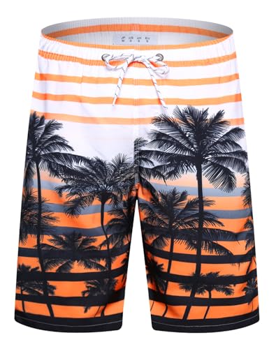 Men&#39;s Swim Trunks Quick Dry Bathing Suit 9 Big &amp; Tall Palm Swimsuit #1525 Orange L