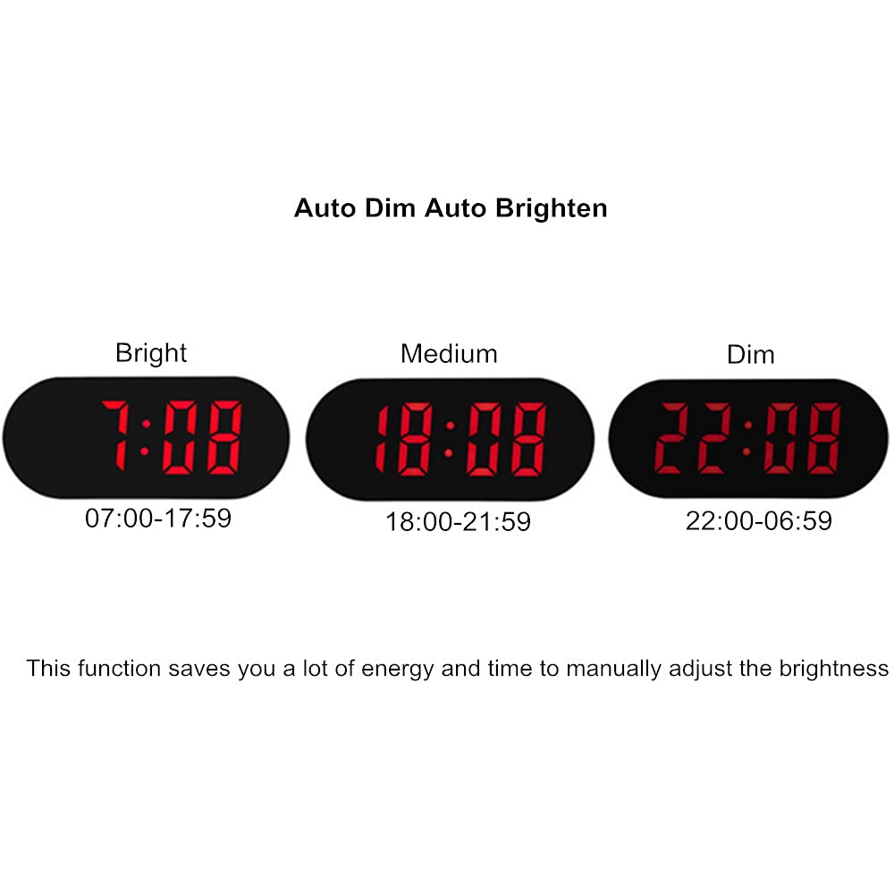 Simple Easy to Use Digital Alarm Clock,Small Compact,Auto Dim at Night and 6 Manual Brightness adjustments,Mains Powered,Crescendo Alarm with Snooze,12/24hr,Black