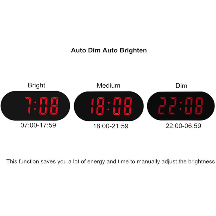 Simple Easy to Use Digital Alarm Clock,Small Compact,Auto Dim at Night and 6 Manual Brightness adjustments,Mains Powered,Crescendo Alarm with Snooze,12/24hr,Black