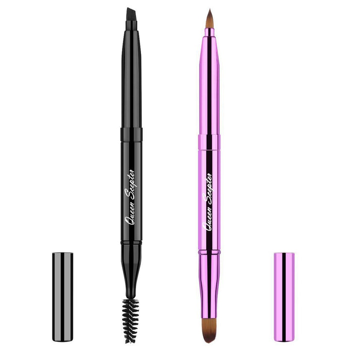 2 Pieces Retractable Eyebrow Lip Brush Soft Eyelash Makeup Brush Set With Cap Concealer Eyeliner Travel Cosmetic Brushes