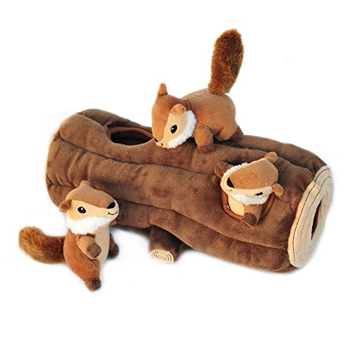 Burrow- Interactive Dog & Puppy Toys for Boredom, Stimulating Pet Products to Keep them Busy, Hide & Seek Plush Dog Puzzles, Squeaky Toy for Enrichment, For Small & Medium Dogs- Chipmunk Log