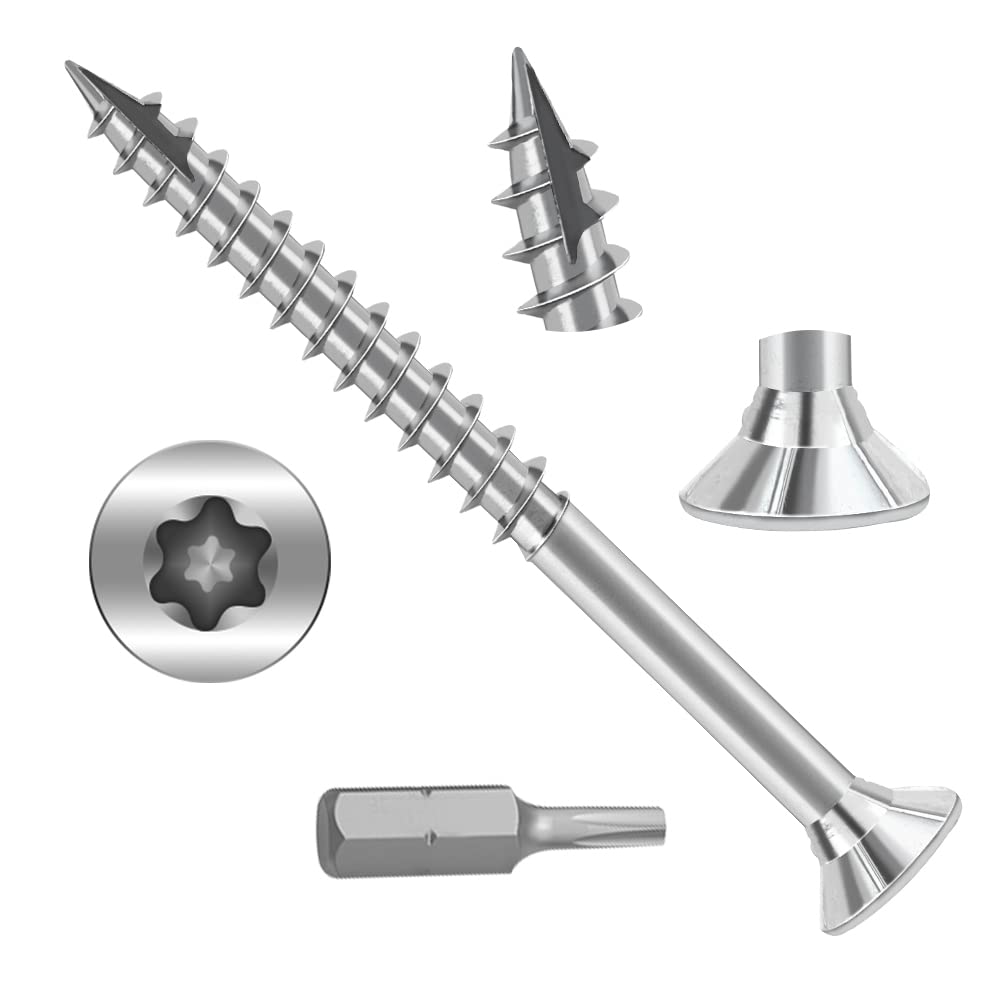 Wood Screws #6 × 1-1/2 inch Torx Star Drive Deck Screws Flat Head M3.5 × 40 Countersunk T10 Self Tapping Thread Cut 200pcs Carbon Steel Galvanized, (Small Box)