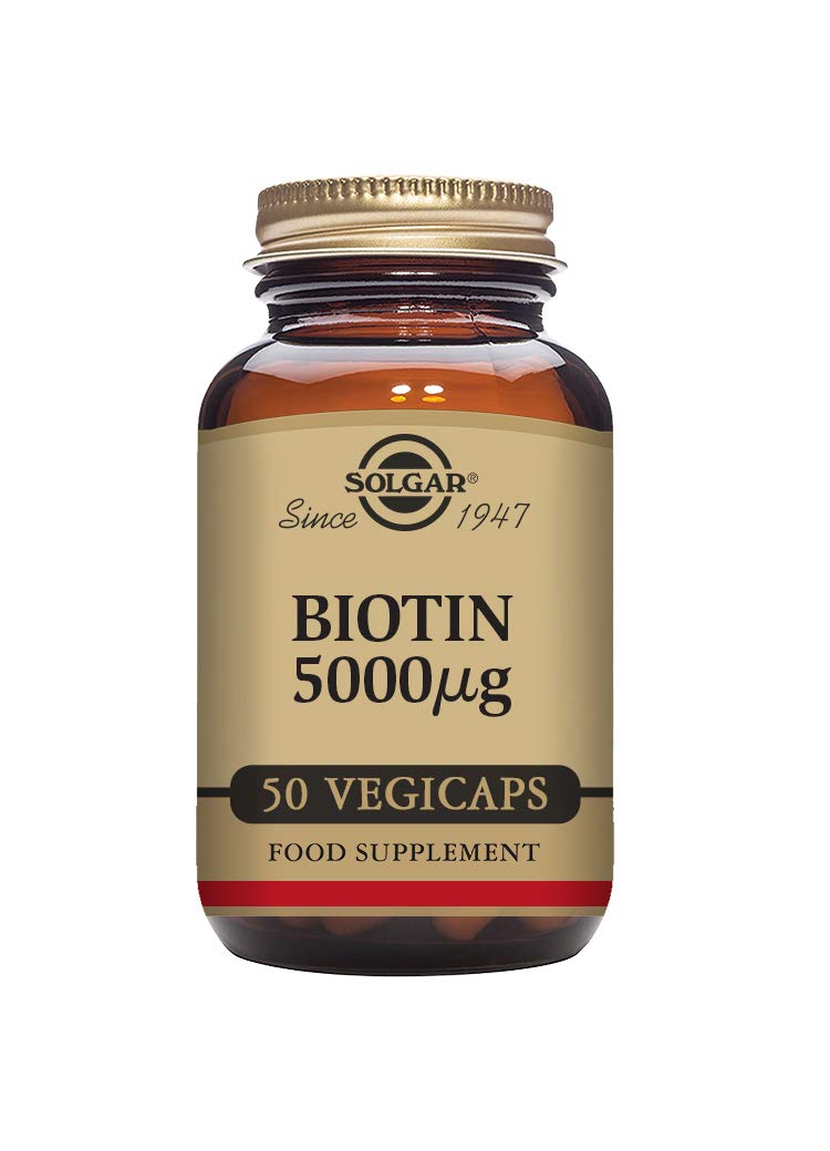 Solgar Biotin 5000 mcg - 50 Vegetable Capsules - Supports Healthy Skin, Nails &amp; Hair - Non-GMO, Vegan, Gluten Free, Dairy Free, Kosher - 50 Servings