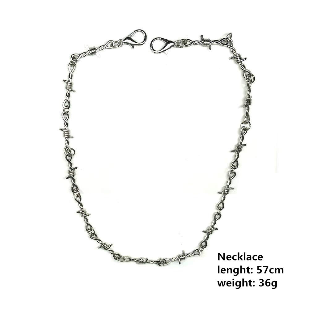 Punk Thorns Necklace Metal Chain Safety Obtuse Padlock Flame Necklace Hiphop Rock Jewelry for Men-Necklace&Bracelet