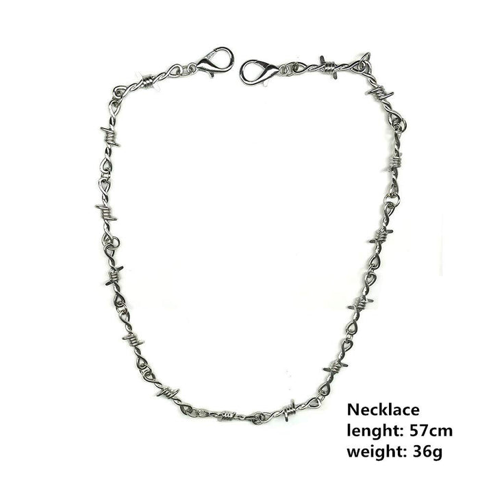 Punk Thorns Necklace Metal Chain Safety Obtuse Padlock Flame Necklace Hiphop Rock Jewelry for Men-Necklace&amp;Bracelet