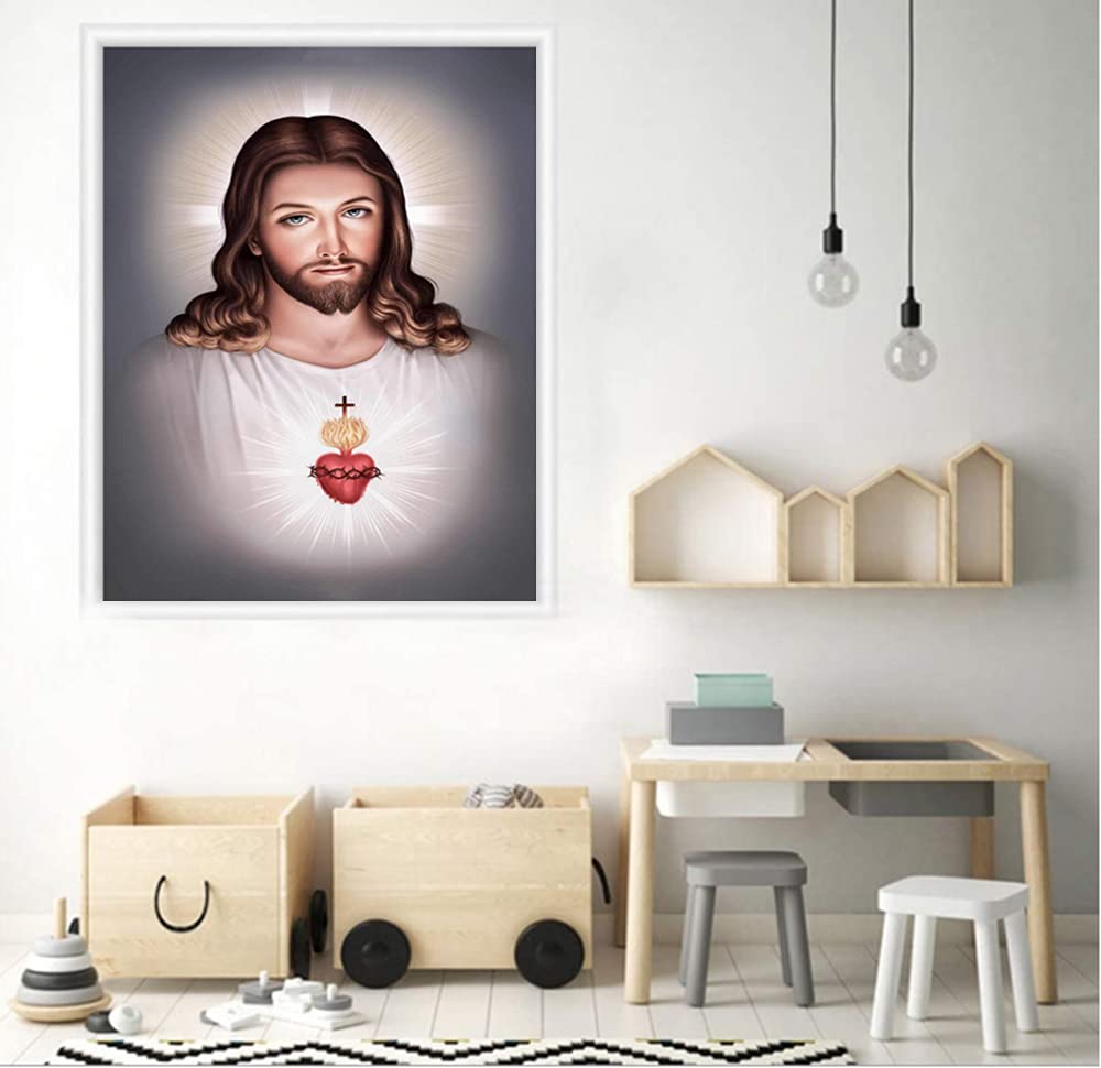 Jesus Faith Diamond Painting Set 5D Full Round Diamond Painting God Diamond Painting by Numbers Jesus Diamond Painting Cross Stitch Kit for Adult Kids Home Wall Art Decor (30X40 CM)