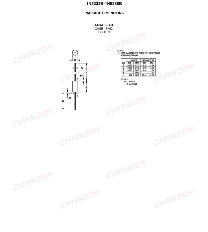 (Pack of 20 Pcs) Chanzon 1N5349B 5W 12V Zener Diode 1N5349 12V T-18 (CASE17-02) Axial Power Diodes