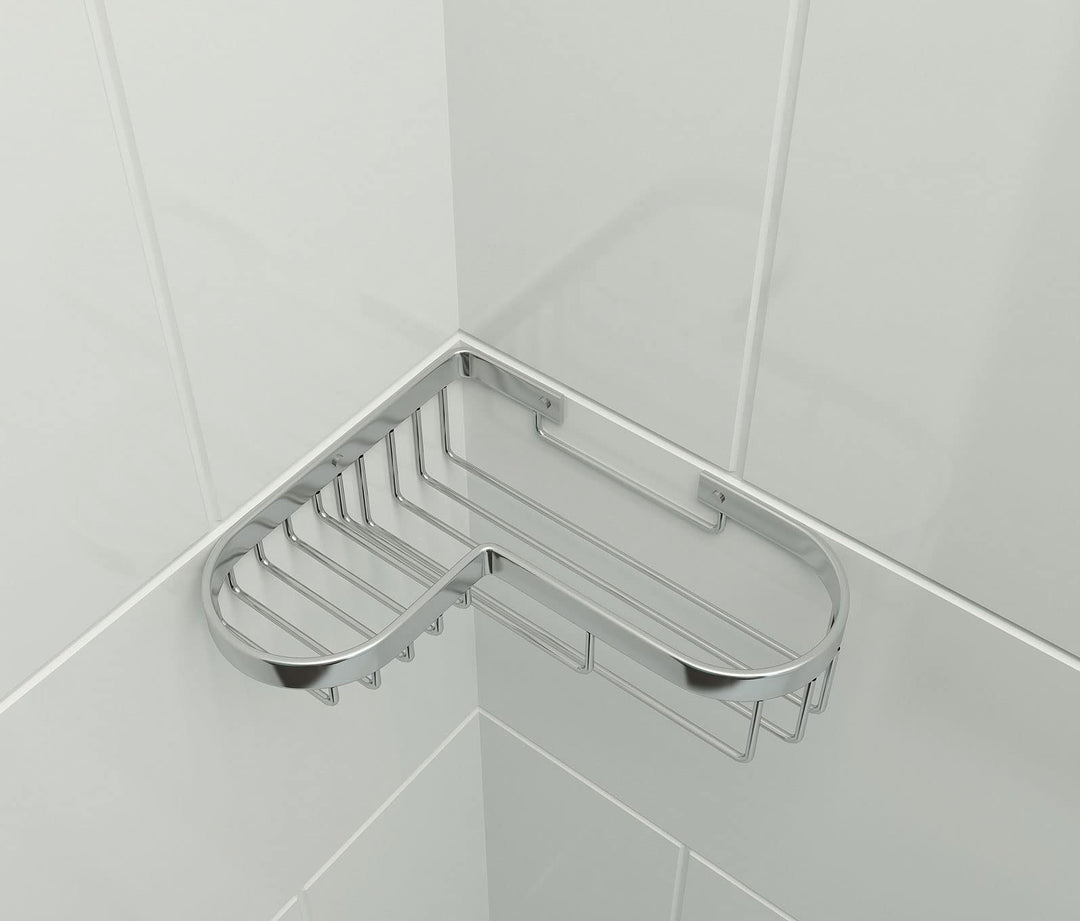 Shower Caddy Basket,Corner Shower Shelf Soap Holder,Brass Wire Basket for Inside Shower Wall Storage Bathroom Organizer in Polished Chrome