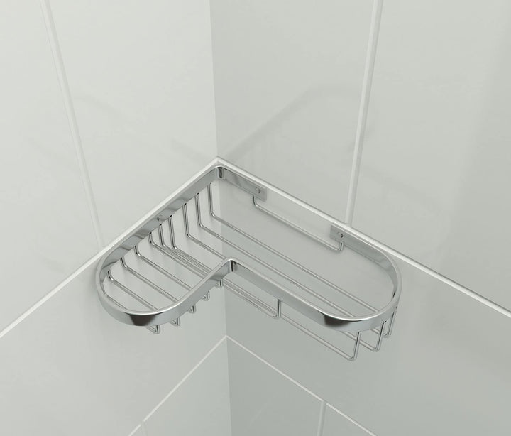 Shower Caddy Basket,Corner Shower Shelf Soap Holder,Brass Wire Basket for Inside Shower Wall Storage Bathroom Organizer in Polished Chrome