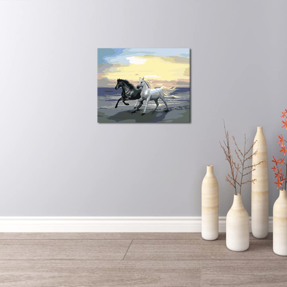 Paint by Number for Adults Beginner Sets, DIY Adults Paint by Numbers Kits Acrylic Painting by Numbers for Kids Gift Dining Living Room Bedroom Wall Decor-Running Horses16x20In