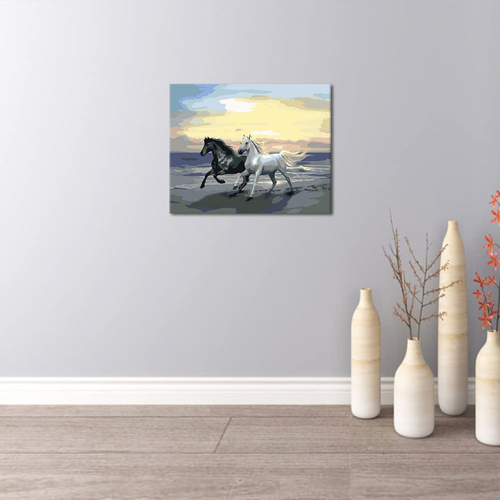 Paint by Number for Adults Beginner Sets, DIY Adults Paint by Numbers Kits Acrylic Painting by Numbers for Kids Gift Dining Living Room Bedroom Wall Decor-Running Horses16x20In