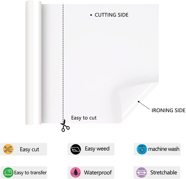 HTV Iron on Vinyl 12Inch by 25ft Roll HTV Heat Transfer Vinyl for T-Shirt HTV Vinyl Rolls for All Cutter Machine - Easy to Cut &amp; Weed for Heat Vinyl Design (25ft, White)