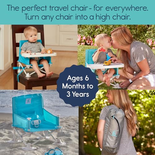 OmniBoost Travel Booster Seat with Tray for Baby | Folding Portable Seat for Dining Table, Camping, Beach, Grandma’s | Tip-Free Design Straps to Kitchen Chairs