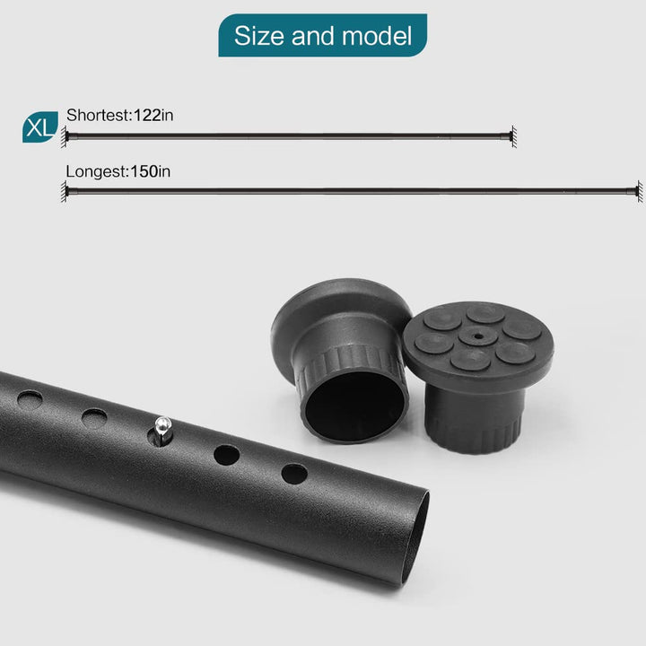 Room Divider Tension Curtain Rod,Tension Shower Window Curtain Rod,No Drilling,Very Secure-122-150 Inch,Black